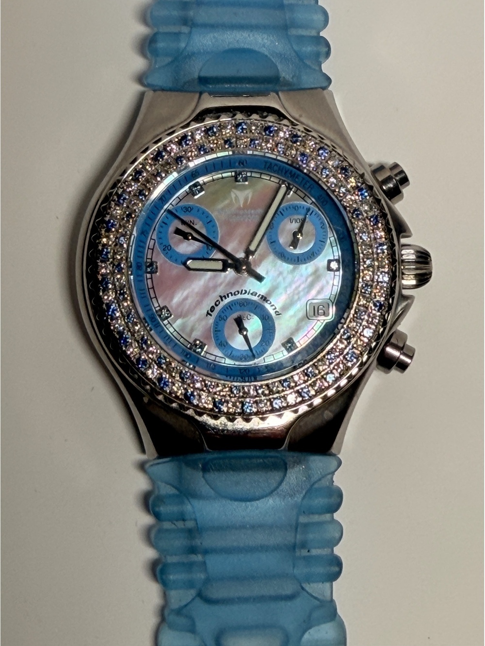 Ultra-Rare Techno Marine Diamond & Sapphire Ladies Watch Chronograph Millenium